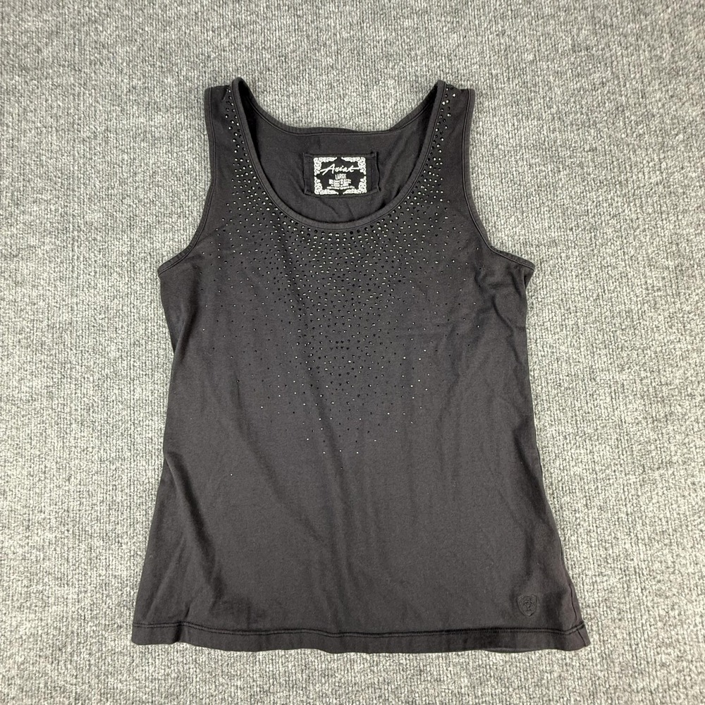 Ariat Tank Top Womens Large Black Rhinestone Scoop Neck Stretch Basic Sleeveless